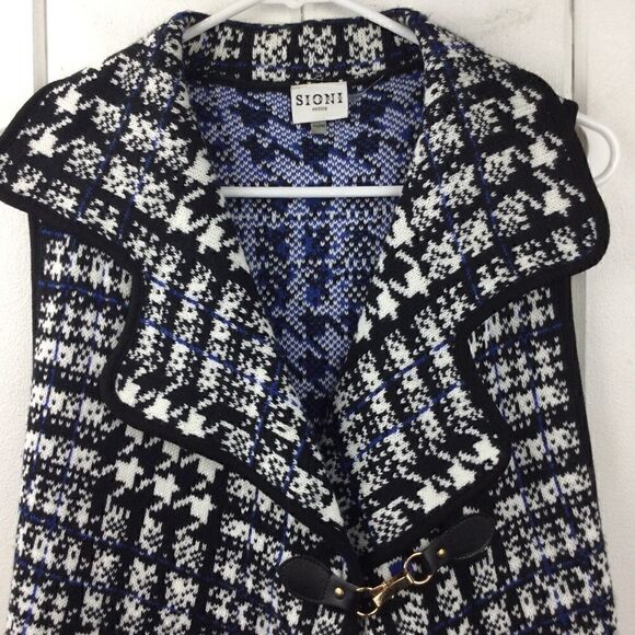 Sioni Houndstooth Knit Vest, White Blue Black Sweater - Small/Medium Petite - Picture 3 of 11